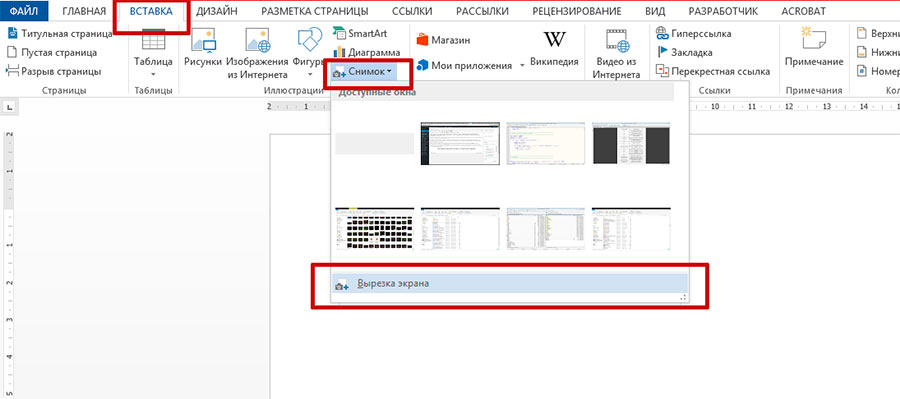 Вырезка экрана сделанная с помощью MS Word